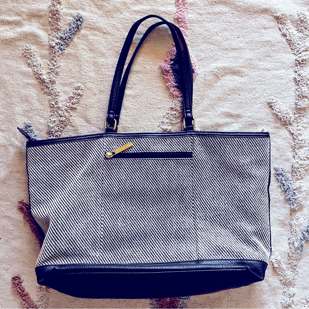 Olivia & Joy black gray linen blend tote handbag purse - Picture 3 of 11